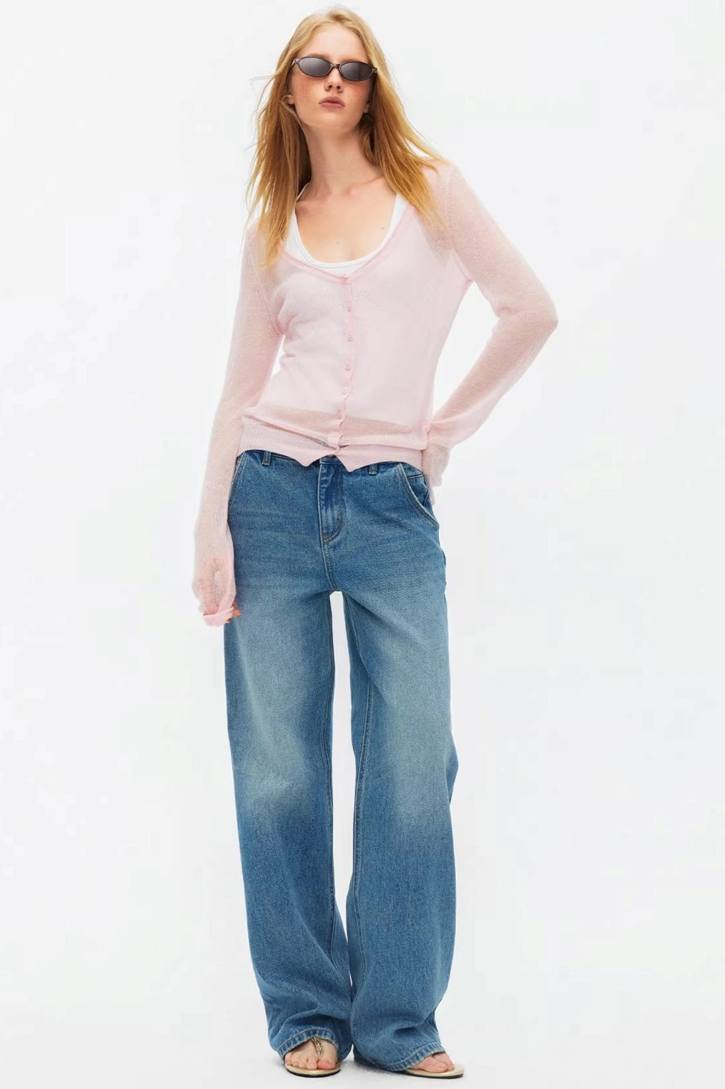 Silk Wool Hollow-Out Cardigan Top