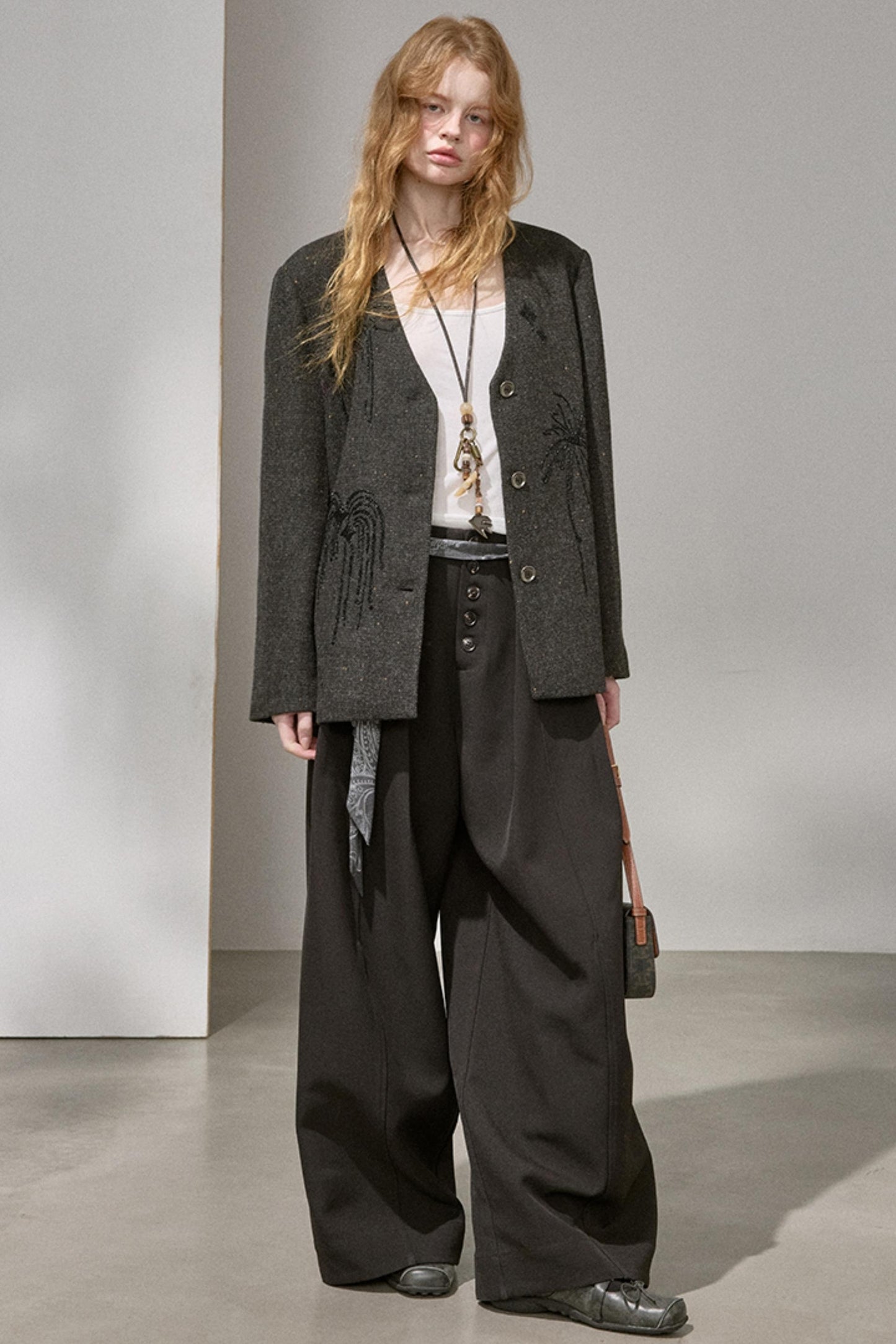 High-Density Beaded V-Neck Jacket