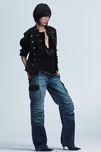 Distressed Denim Patch Pants