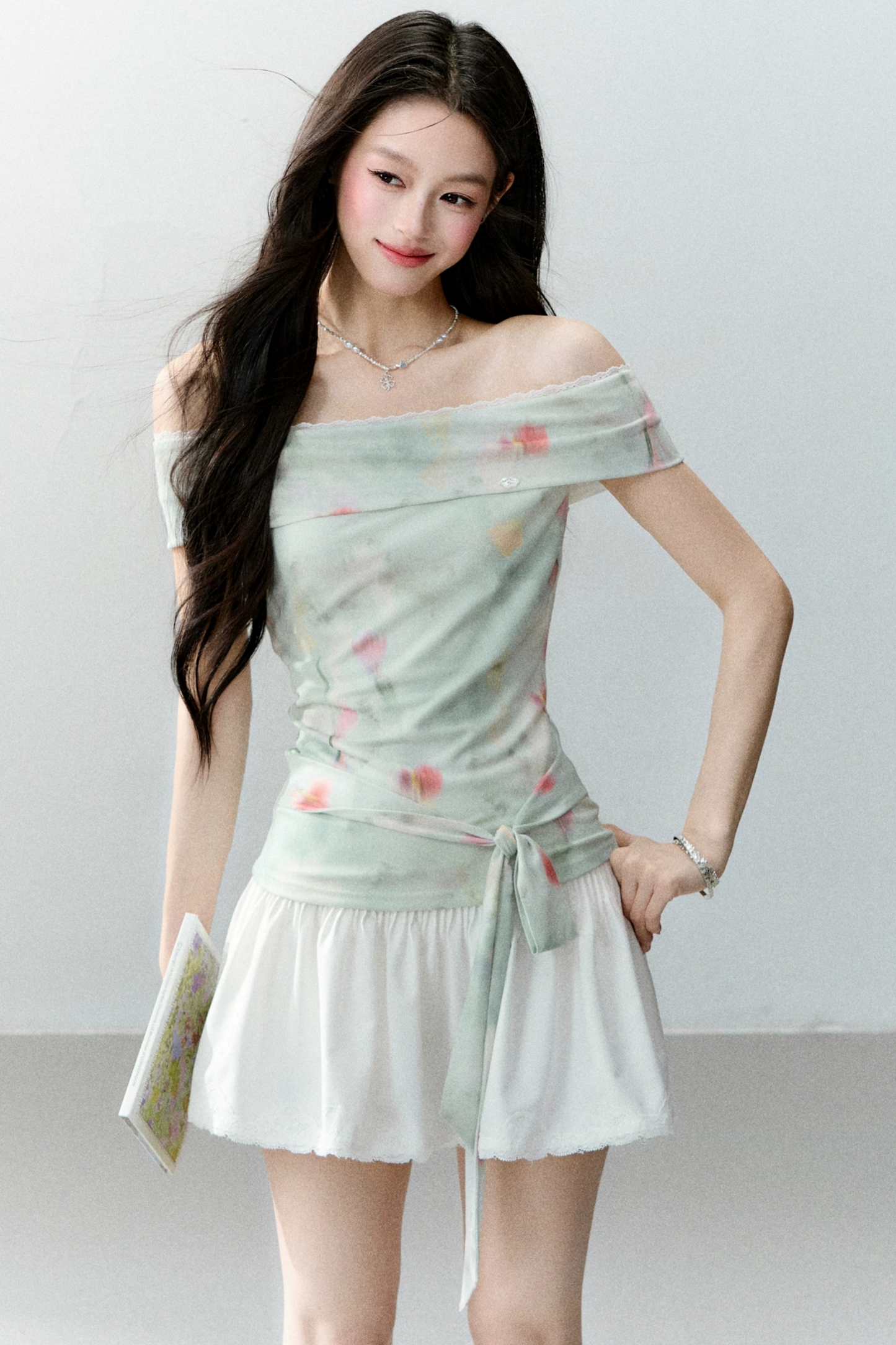 Gradient Floral Off-Shoulder Top Set-Up