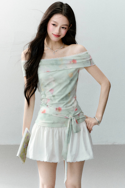 Gradient Floral Off-Shoulder Top Set-Up