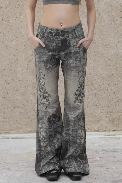 Retro Floral Bootcut Pants