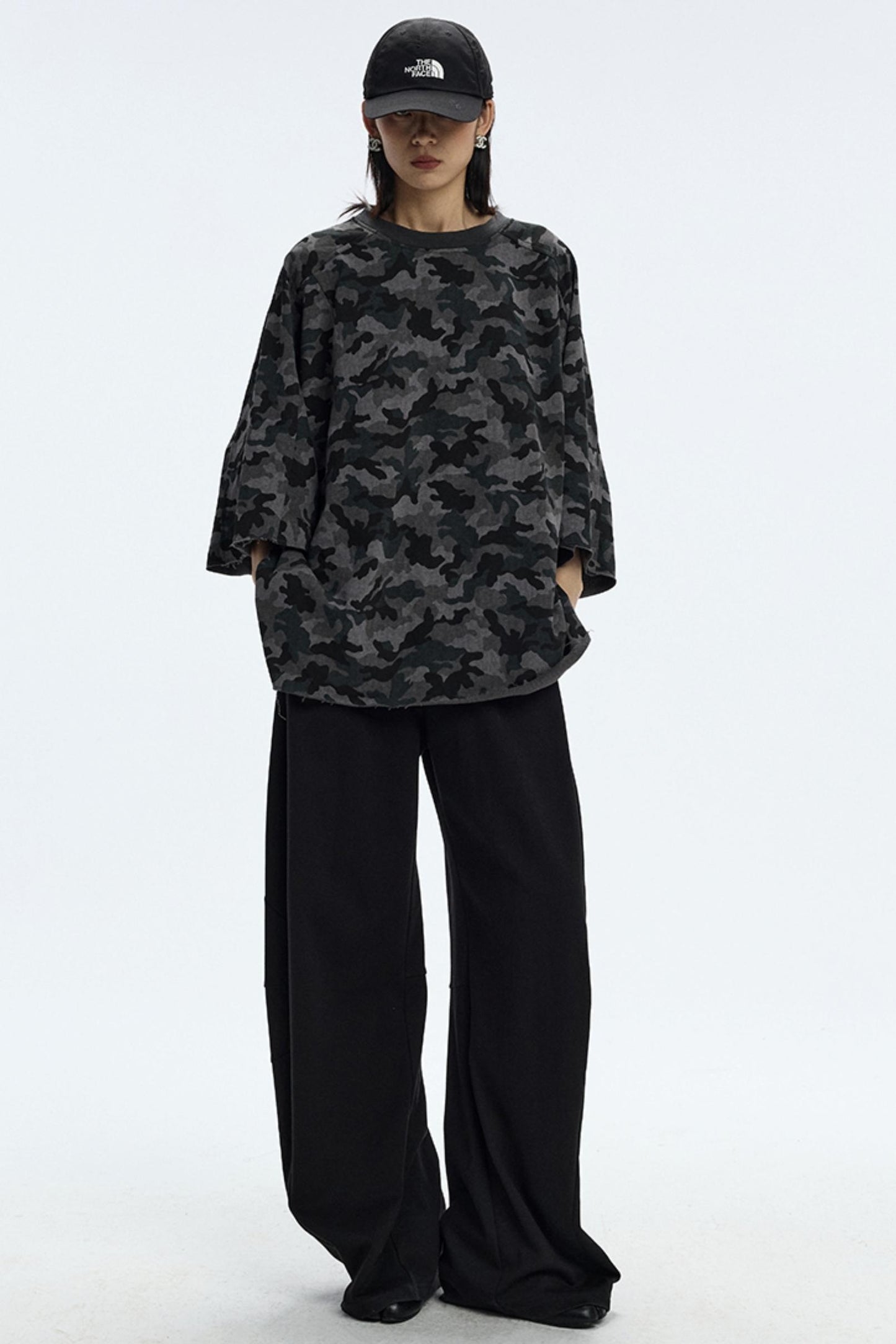 Vintage Camouflage Three-Quarter Sleeve Top