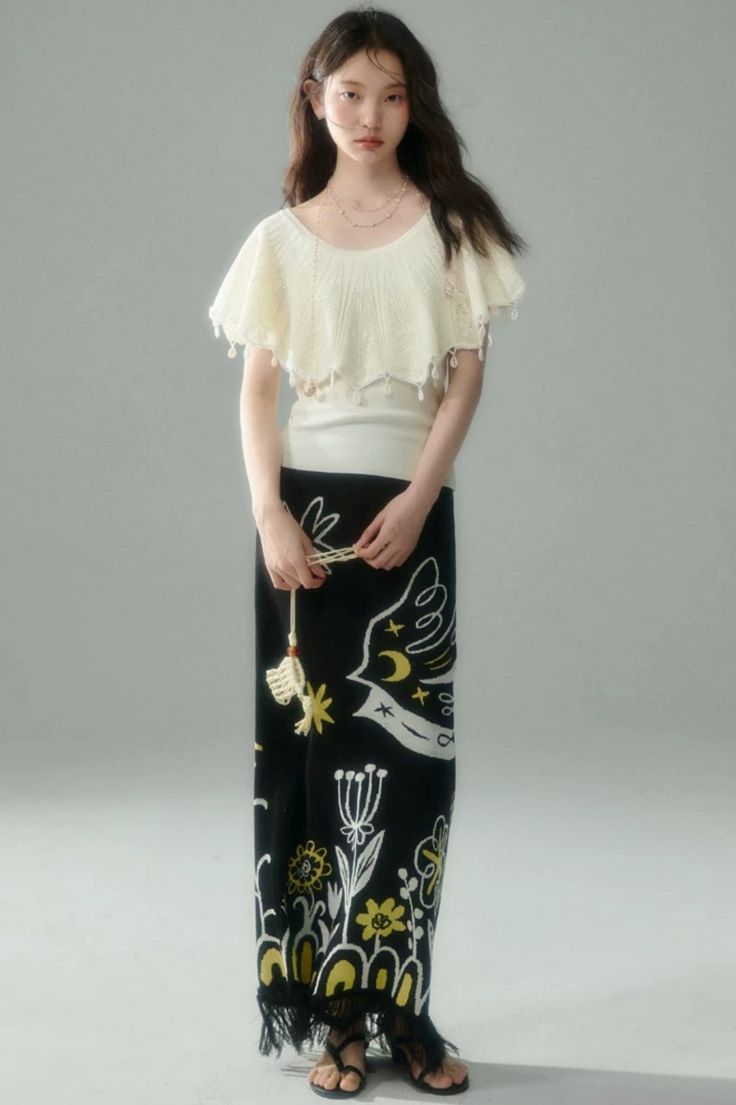 Off-Shoulder Ruffled Knit Top