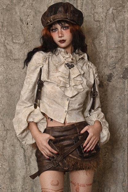 Gothic Cotton Linen Stand Collar Shirt