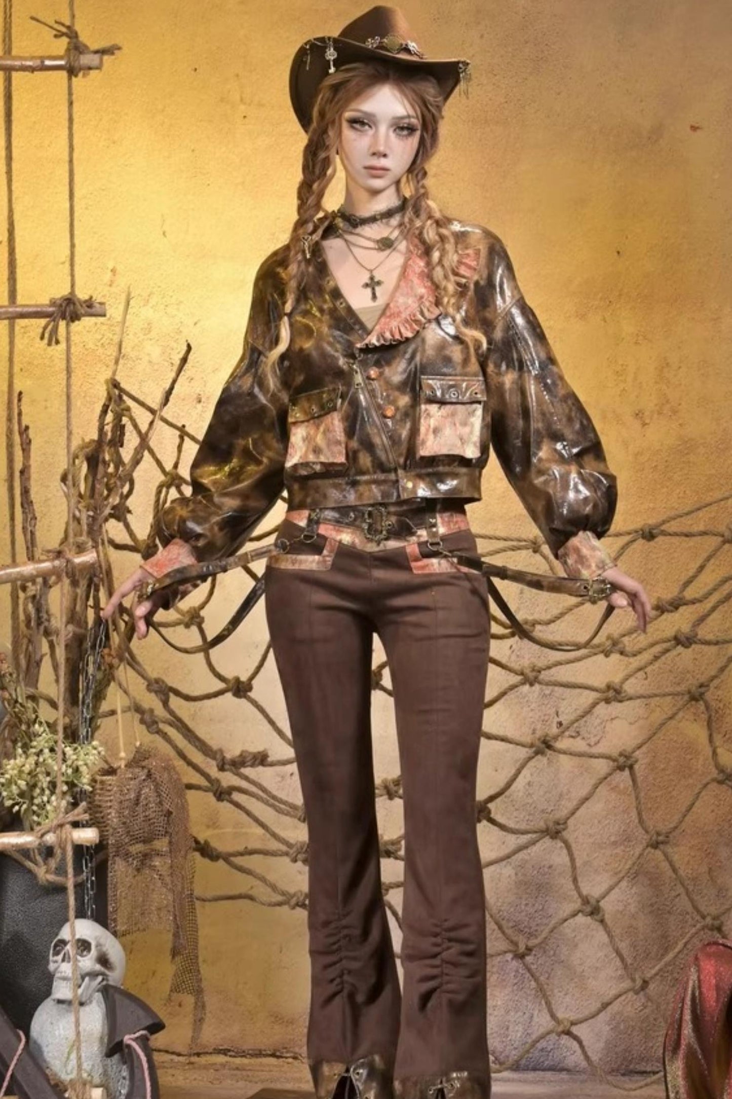 Lace Vintage Distressed Overalls Bib Pants