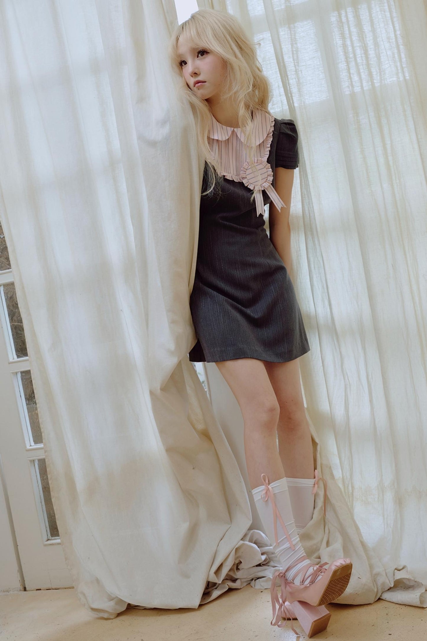 Pink Pleated Lace Suit Dress