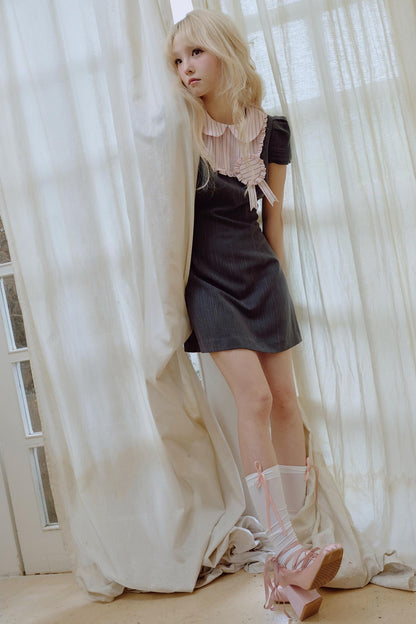 Pink Pleated Lace Suit Dress