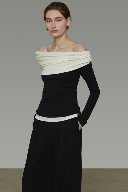 Plissierte Schulterfreie Strickbluse