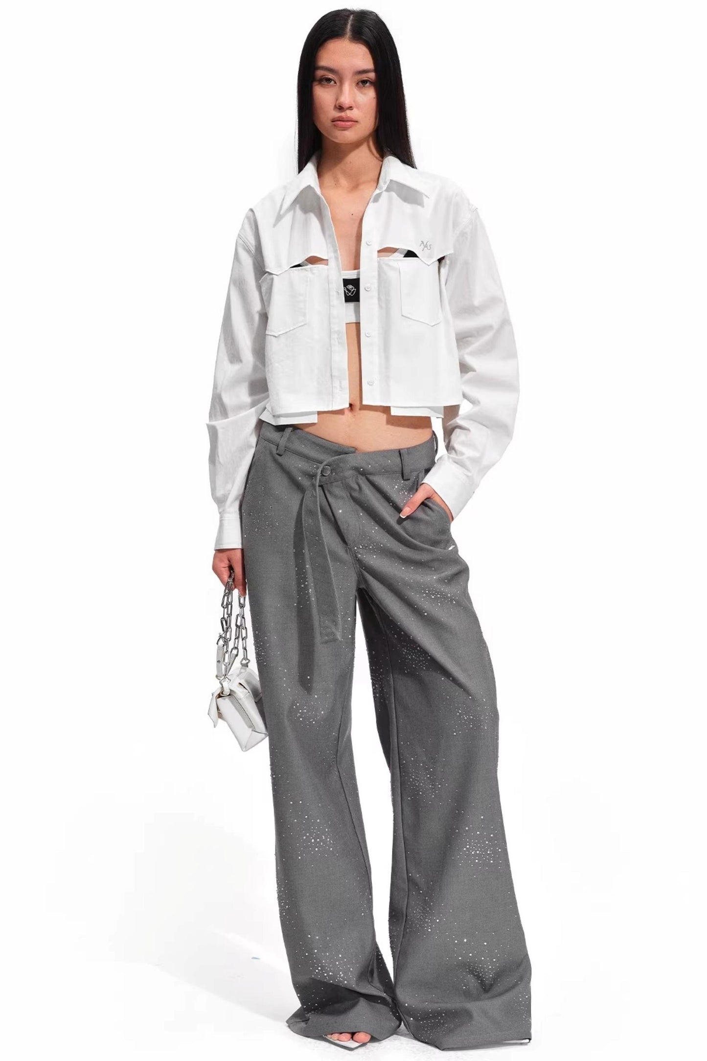 Starry Rhinestone Wide-Leg Pants