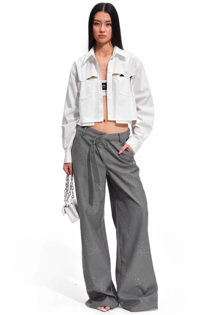 Starry Rhinestone Wide-Leg Pants