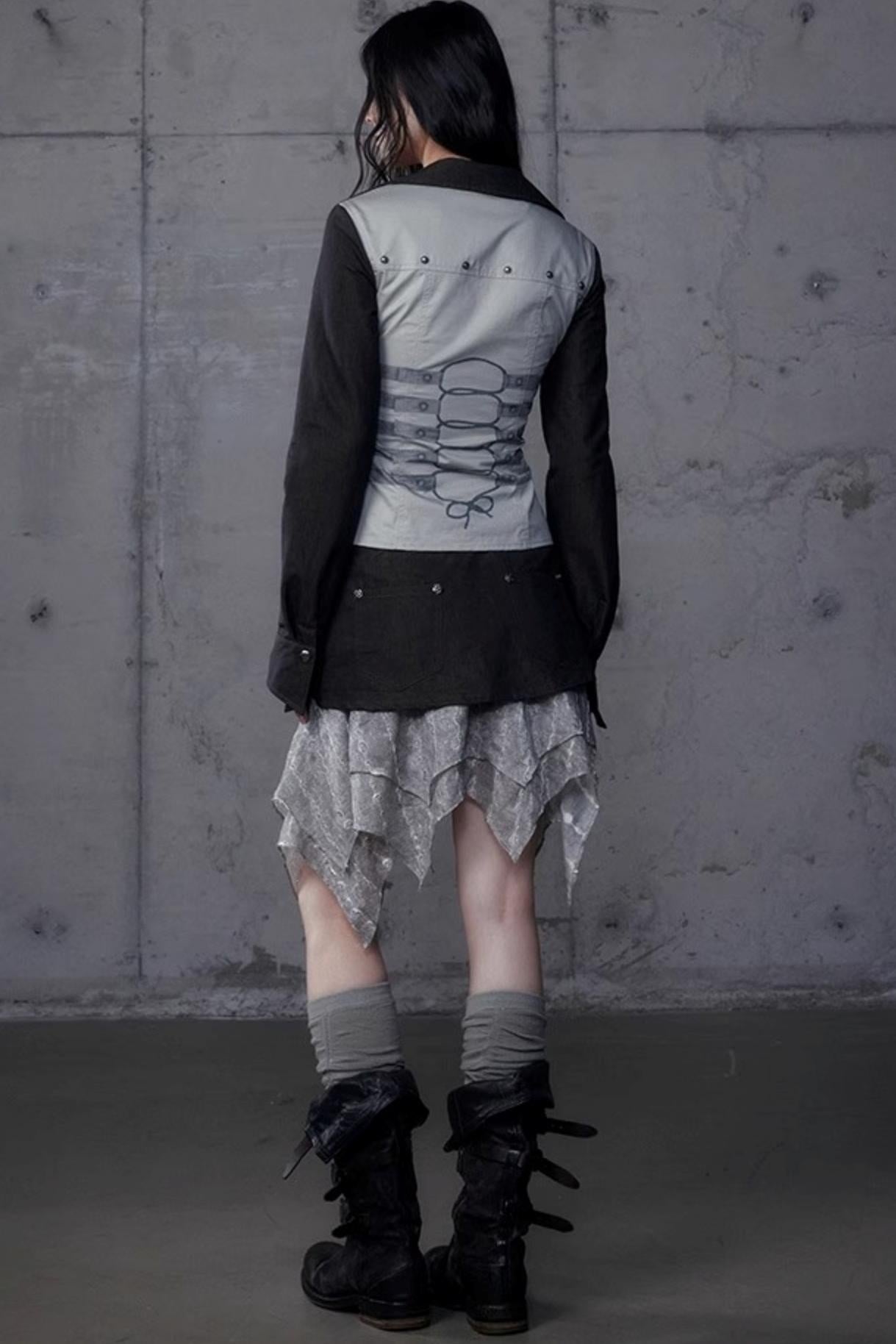 Vintage Punk Court Slim Print Long-Sleeved Shirts