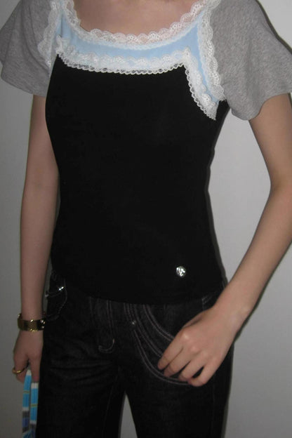 Lace Fake Two-Piece Slim Top