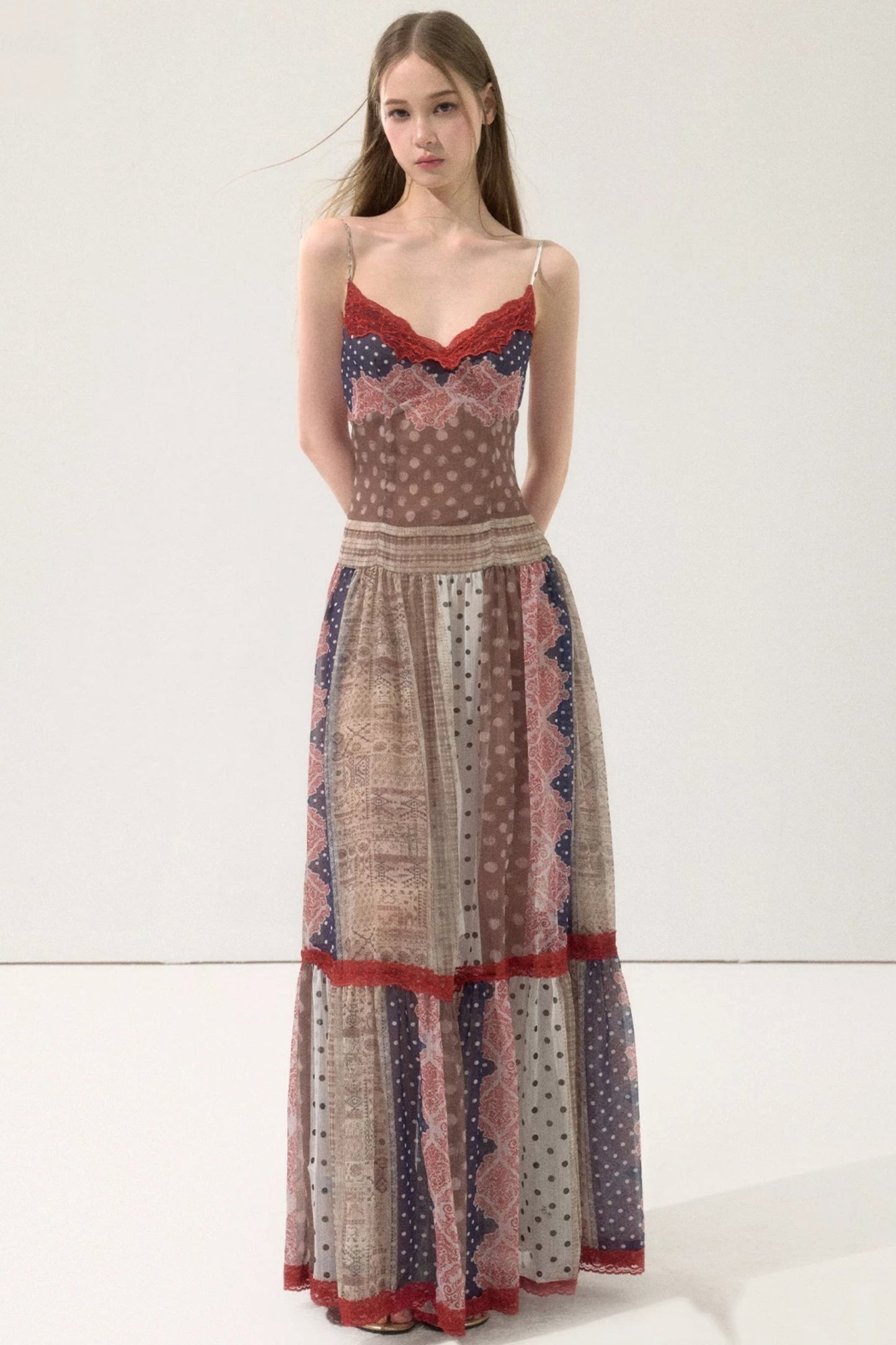 Retro Print Patchwork Dress