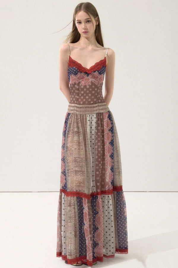 Retro Print Patchwork Dress