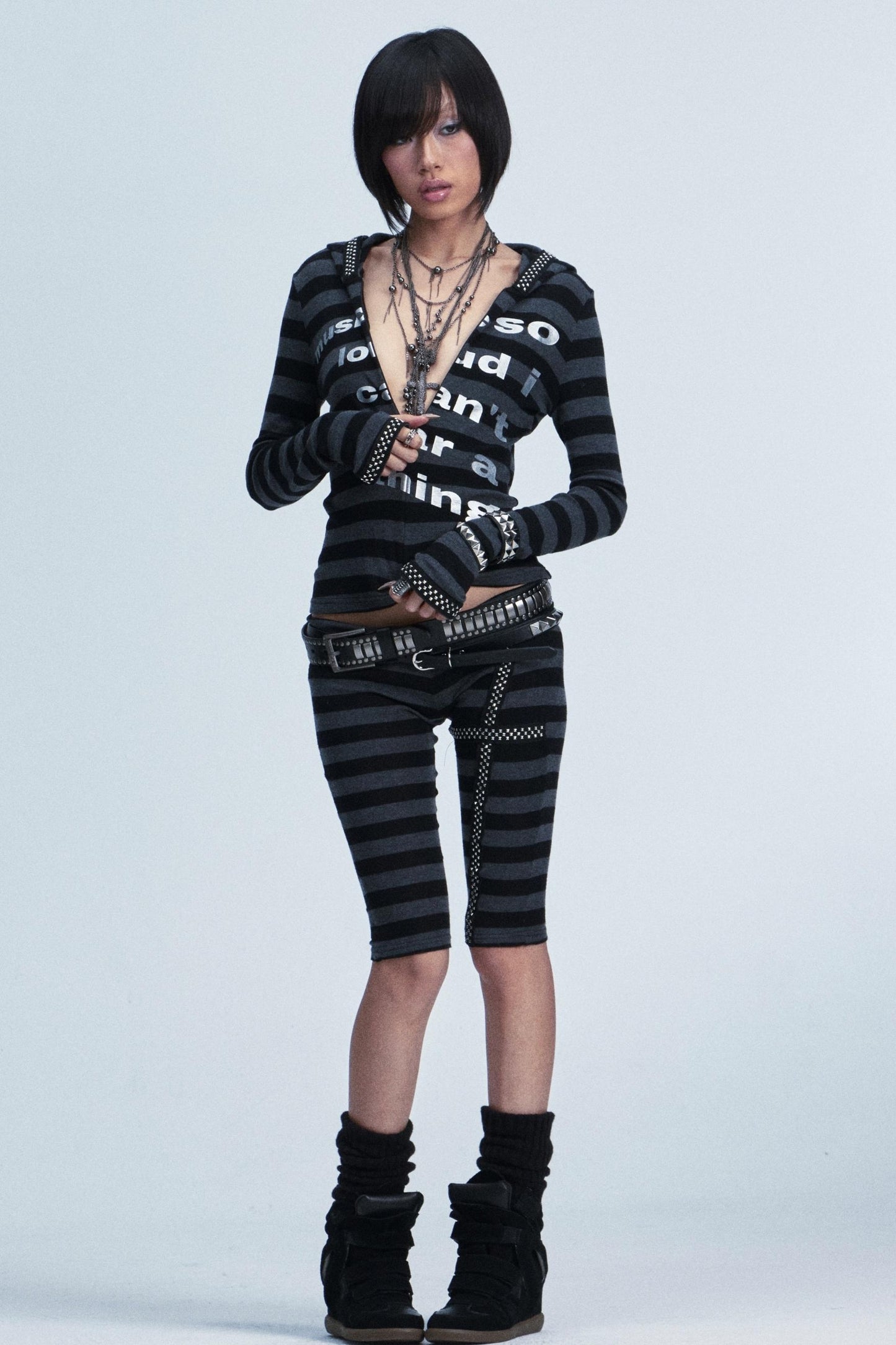 Rivet Striped Top And Shorts Set-Up