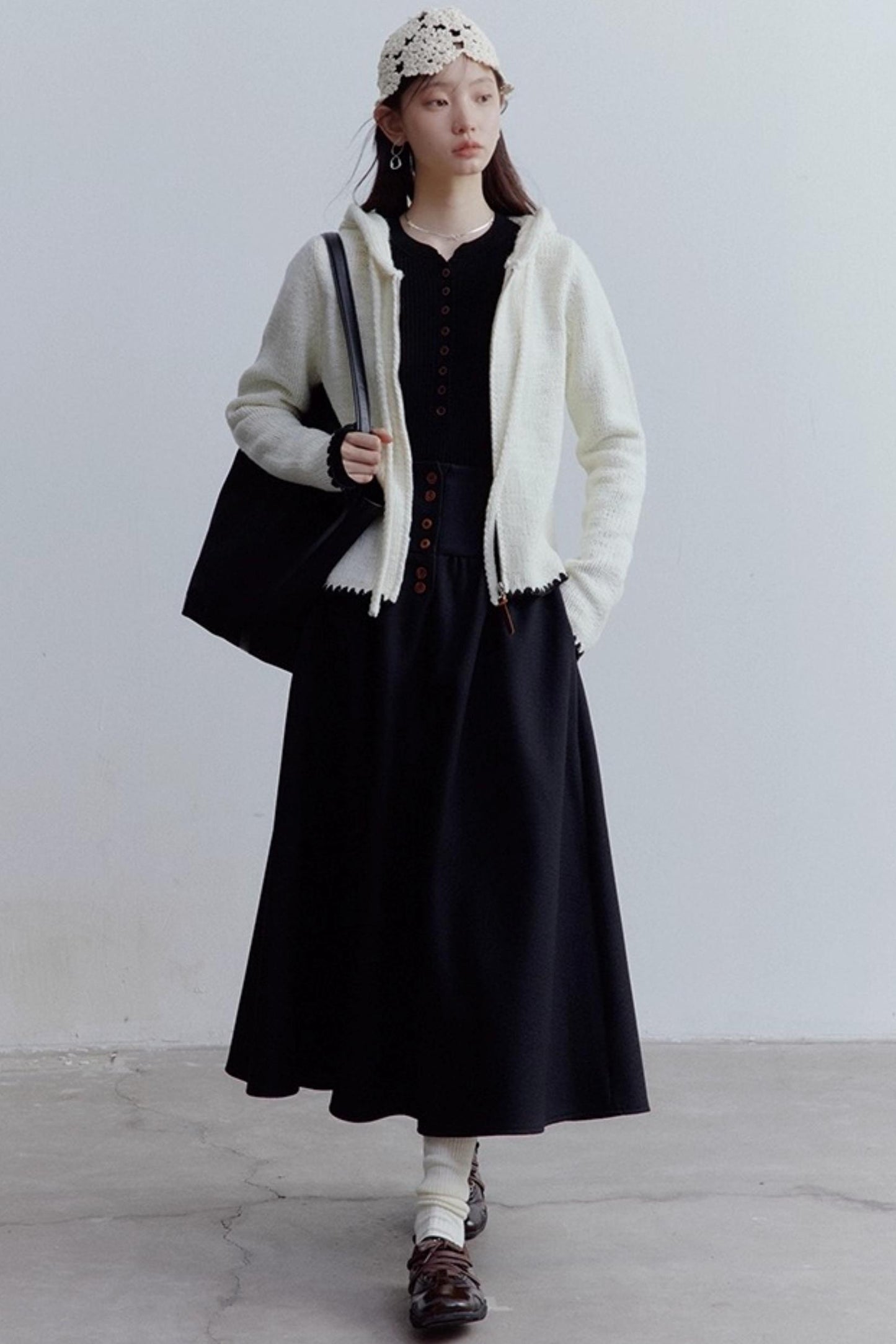 Cream Hooded Sweater Jacket