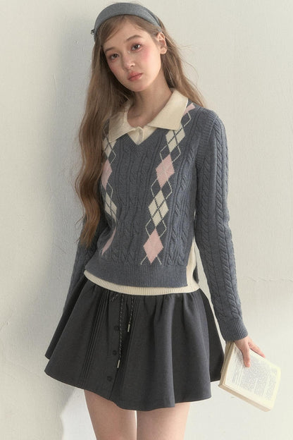 Retro Argyle Knitted Sweater