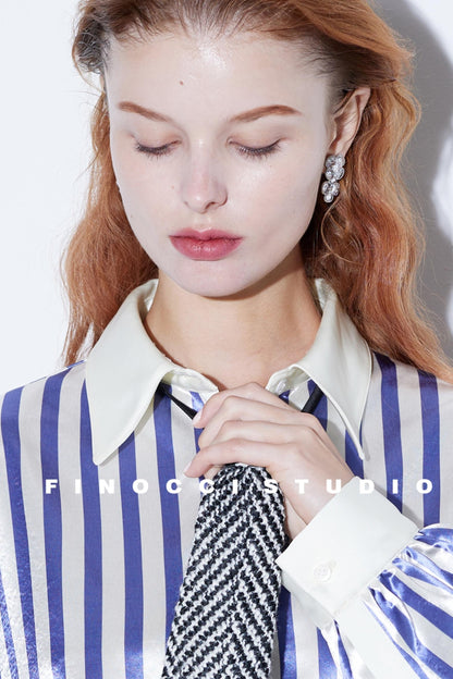 Blogger Satin Purple Stripe Shirt