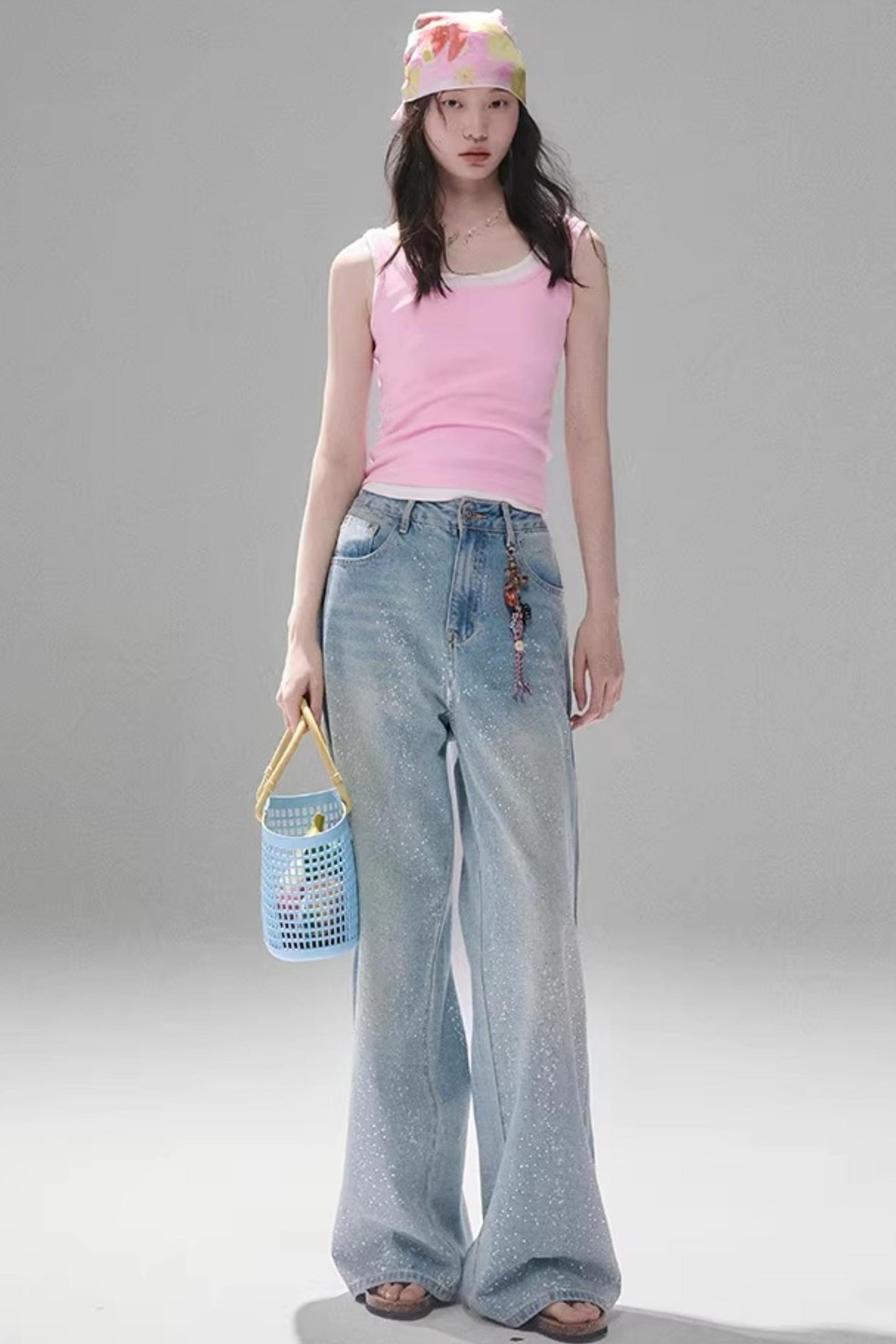 Starry Rhinestone Gradient Jeans