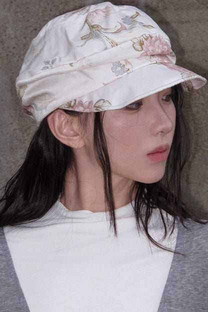 Tencel Floral Print Newsboy Hat