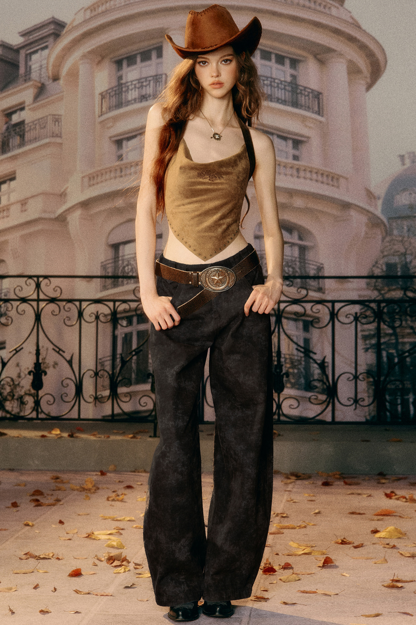 Retro Printed Wide-Leg Jeans