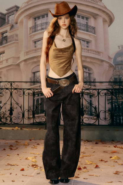 Retro Printed Wide-Leg Jeans