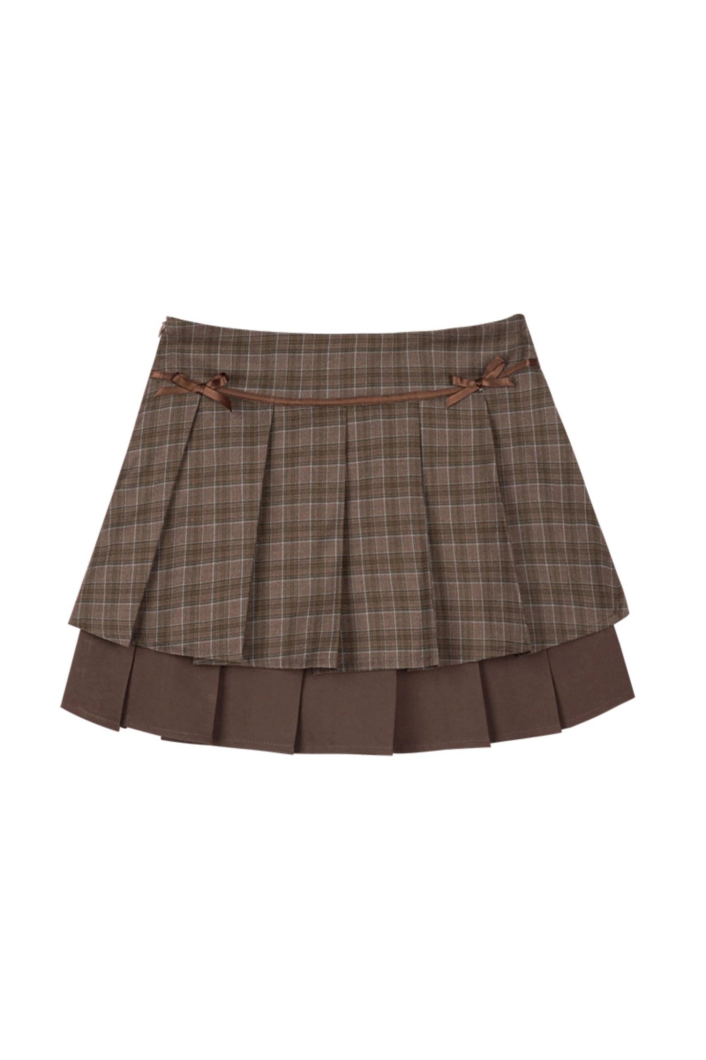 Brown Checkered Double Pleated Skirt