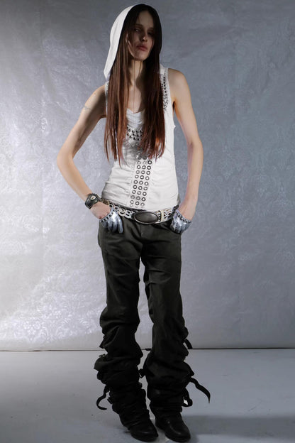 Metal Rivet Pleated Racerback Top