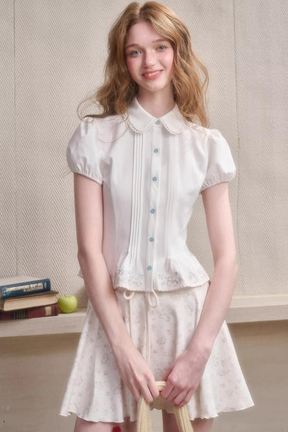 Handmade Embroidered Doll Collar Shirt