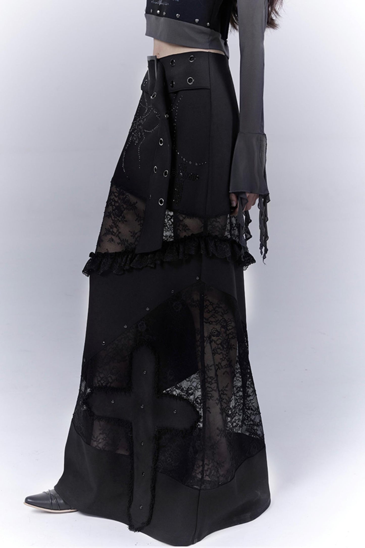 Gothic Elegance Sheer Lace Bustle Skirt