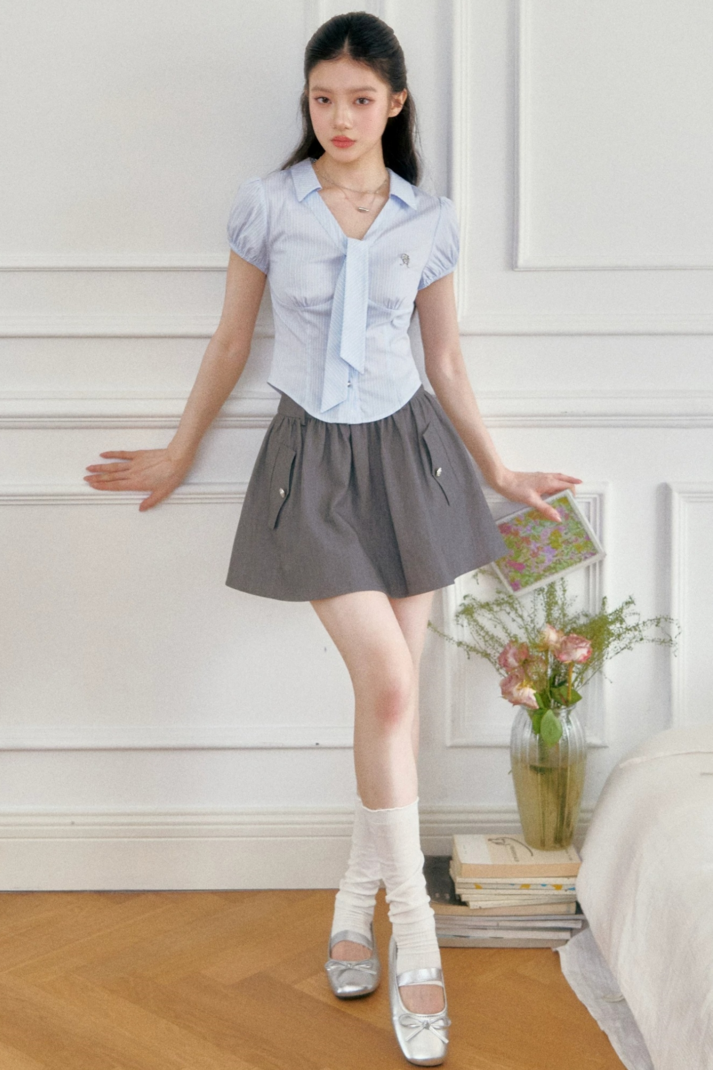 Striped Tie-Up Blouse Set-Up