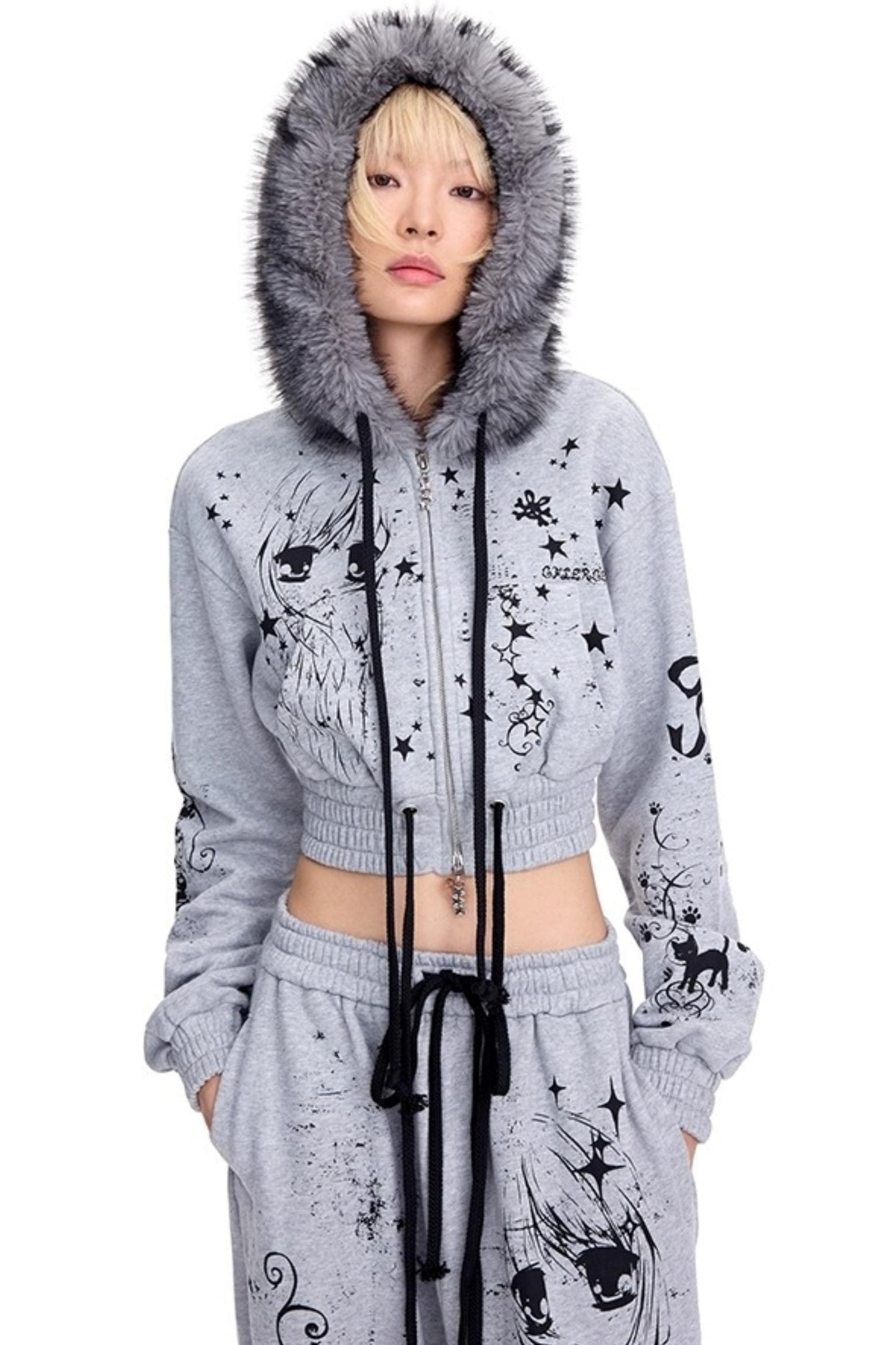 Graffiti Print Hooded Short Sweatshirt