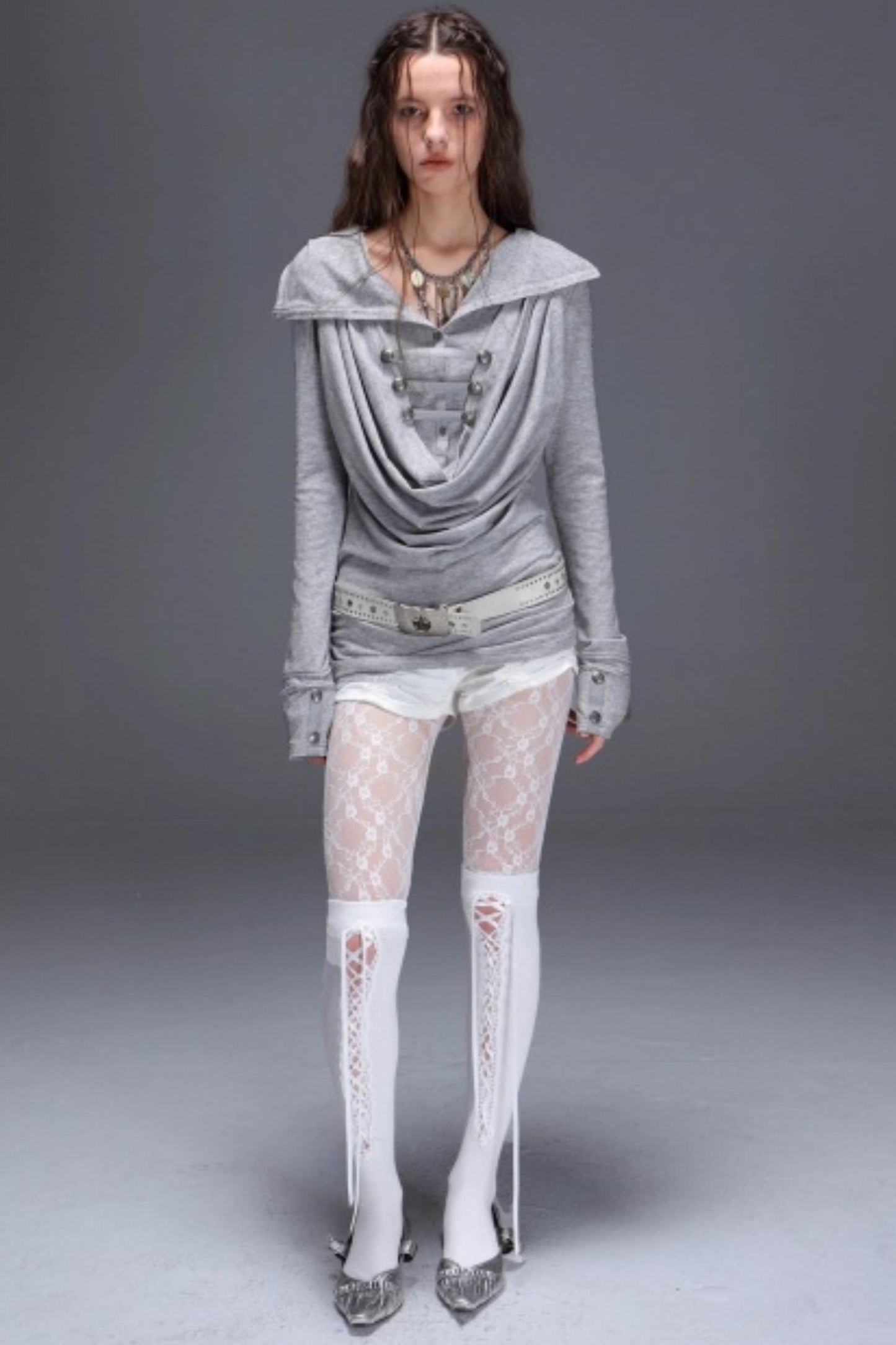 Hooded Metal Buckle Knit Top