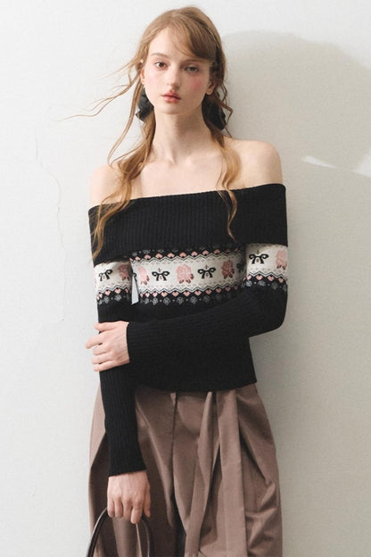 Mintfarbener Rosen-Jacquard-Pullover