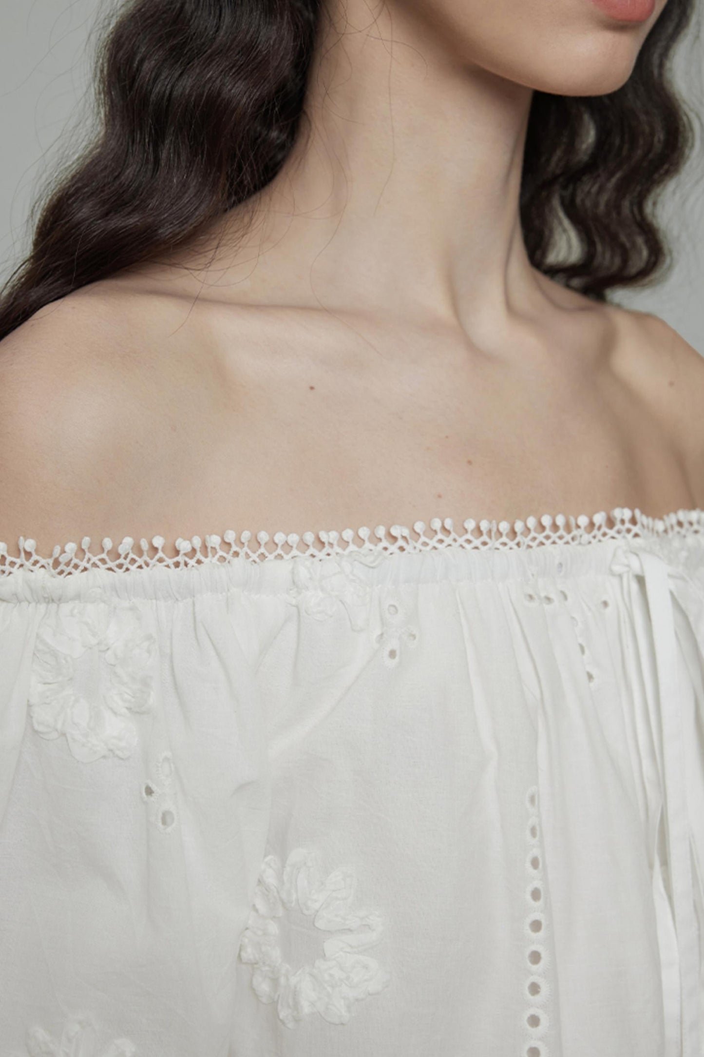 White Hollow Collar Blouse