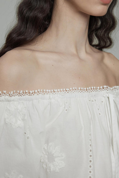 White Hollow Collar Blouse