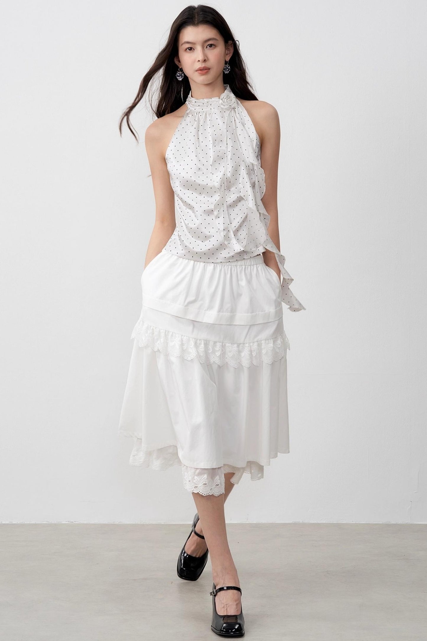 White Paneled A-Line Midi Skirt