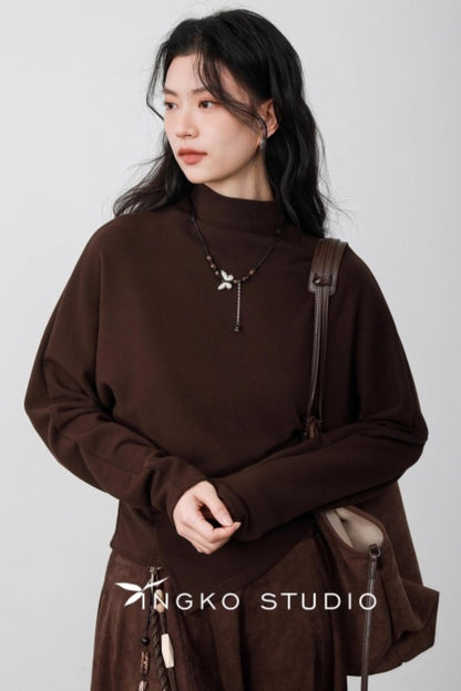 Chestnut Brown Velvet Pleated Top