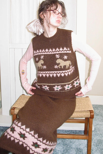 Alpaca Blend Vest Skirt Set