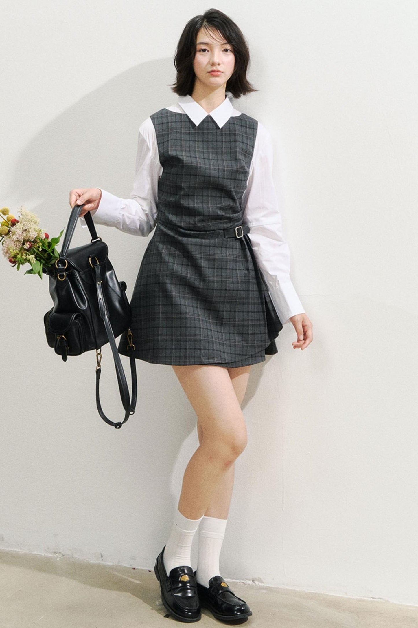 SunsetPark Plaid Leather Buckle Dress