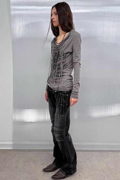 Motorcycle Style Low-Rise Casual Jeans