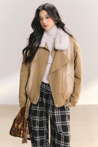 Large Fur Collar Denim Jacket