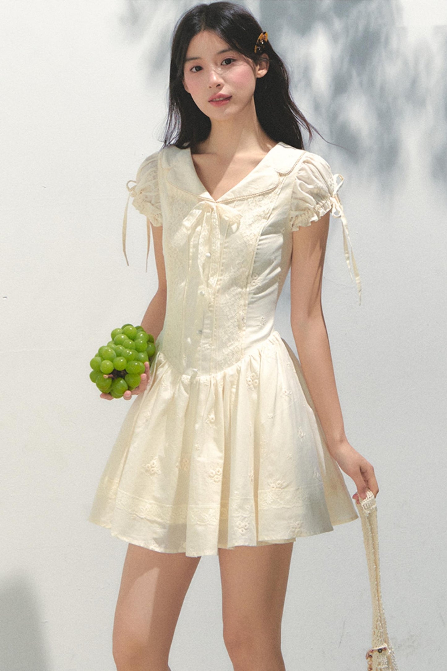 Holiday Embroidered Bubble Sleeve Dress