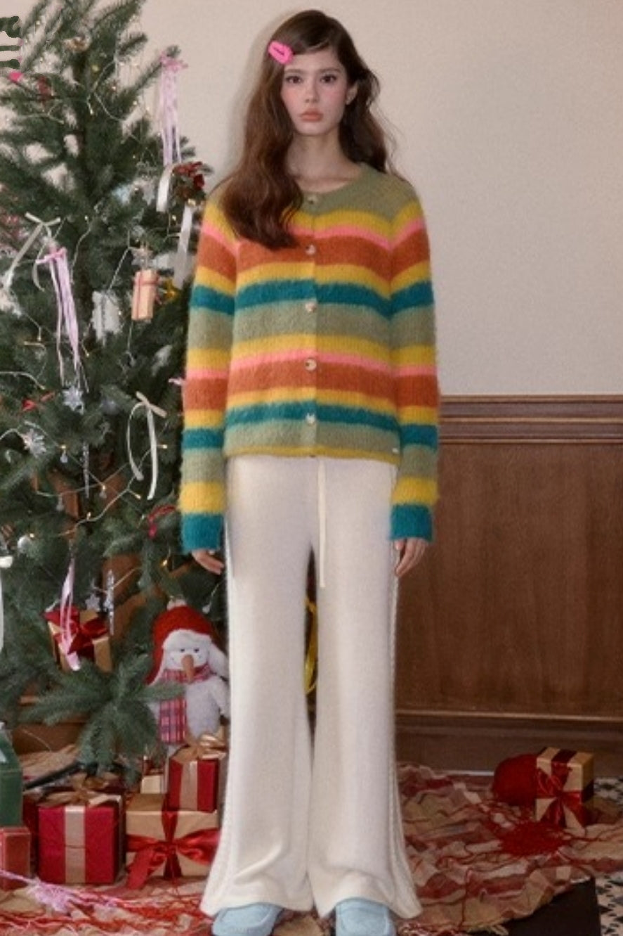 Fleece Rainbow Stripe Cardigan