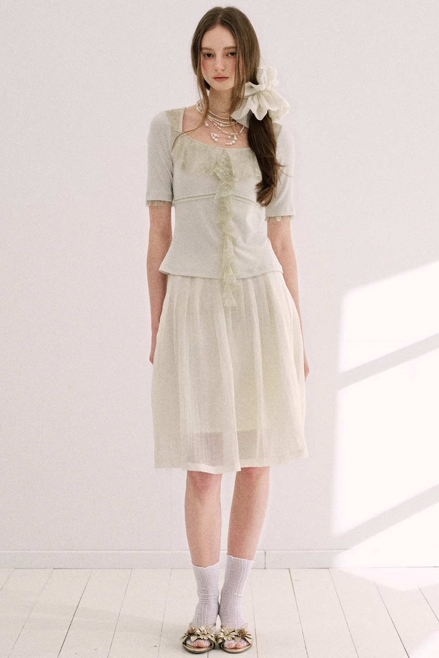 Original Gray-Green Lace Knit Top