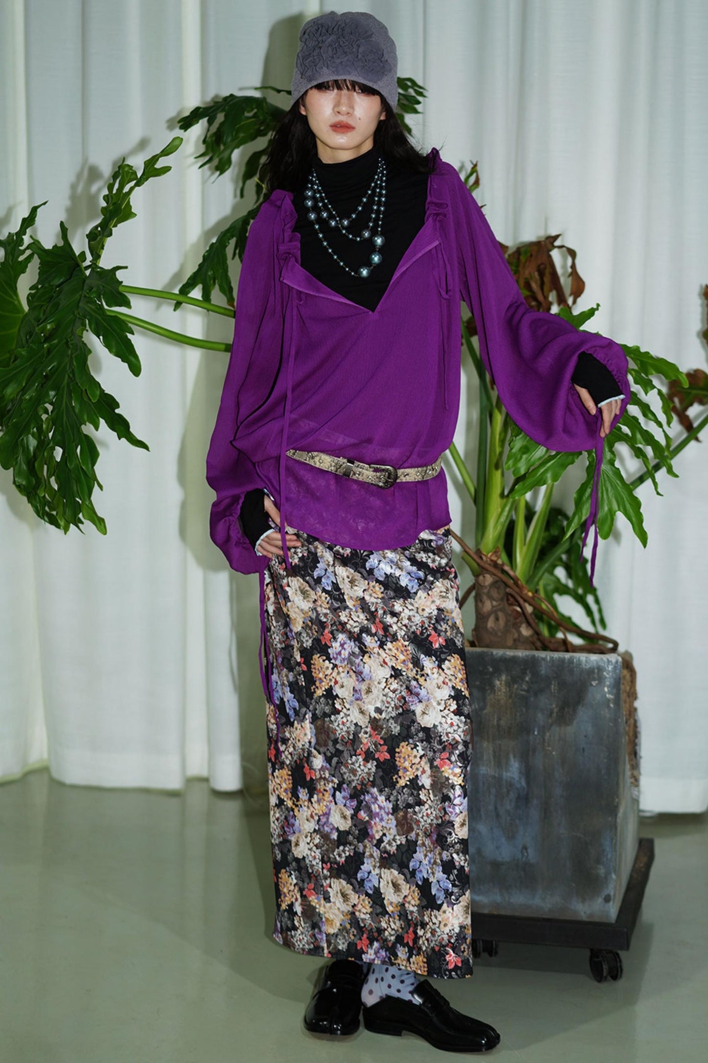 Gold Floral Pleated Skirt