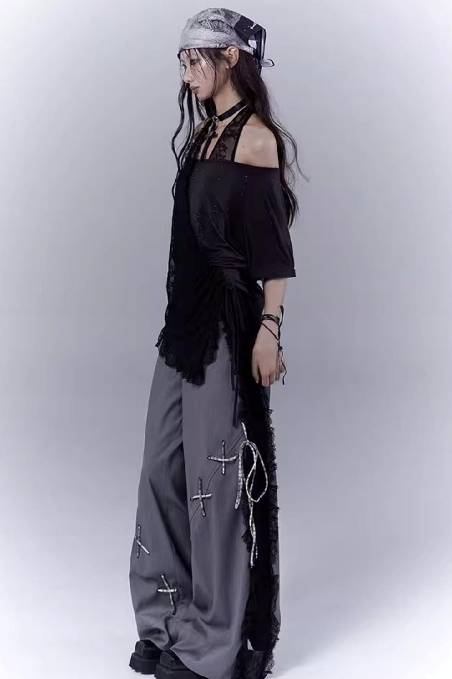 Black Lace-Trimmed Tee