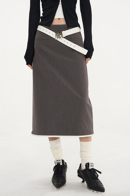 Gray Straight Slim Skirt