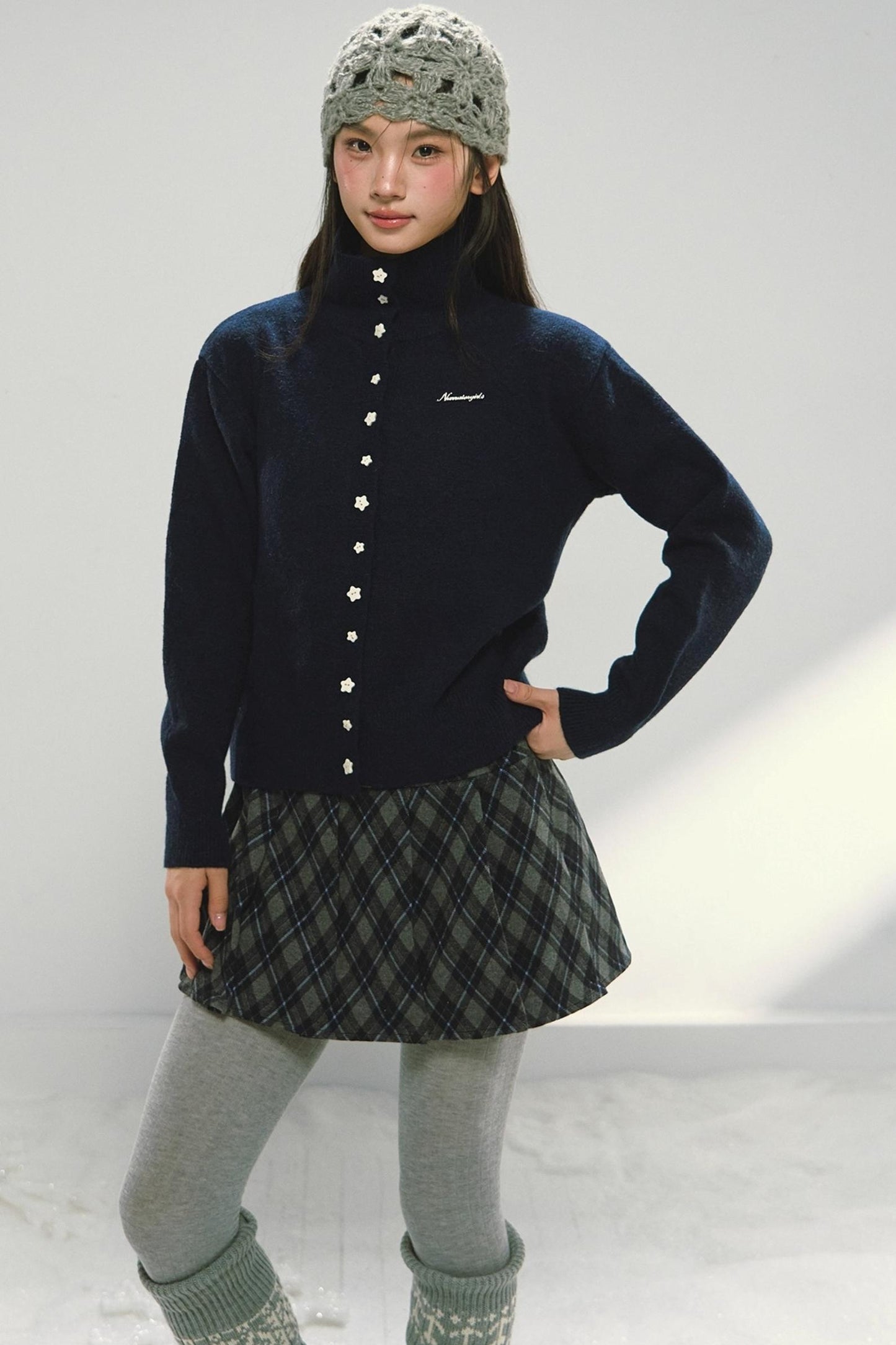Navy Star Turtleneck Cardigan Set-Up